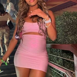 Fashion Nova Metalic Pink/Purple Polka Dot Dress